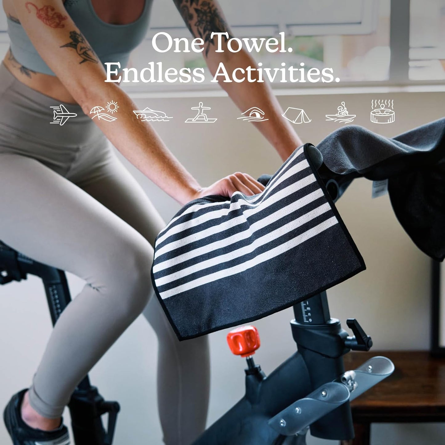 Nomadix Mini Towel - Perfect for The Gym, Biking, Hiking, Golf, & More - Made with Recycled Materials - Super Absorbent - Quick Dry - Sand Resistant - Poolside Black - 40x16 in