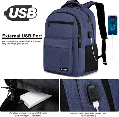 School Backpack for Teen Boys, 17.3 Inch Laptop, USB Charging Port, Anti-Theft & Water-Resistant College Bookbag, Durable Student Backpack for High School and University, Blue