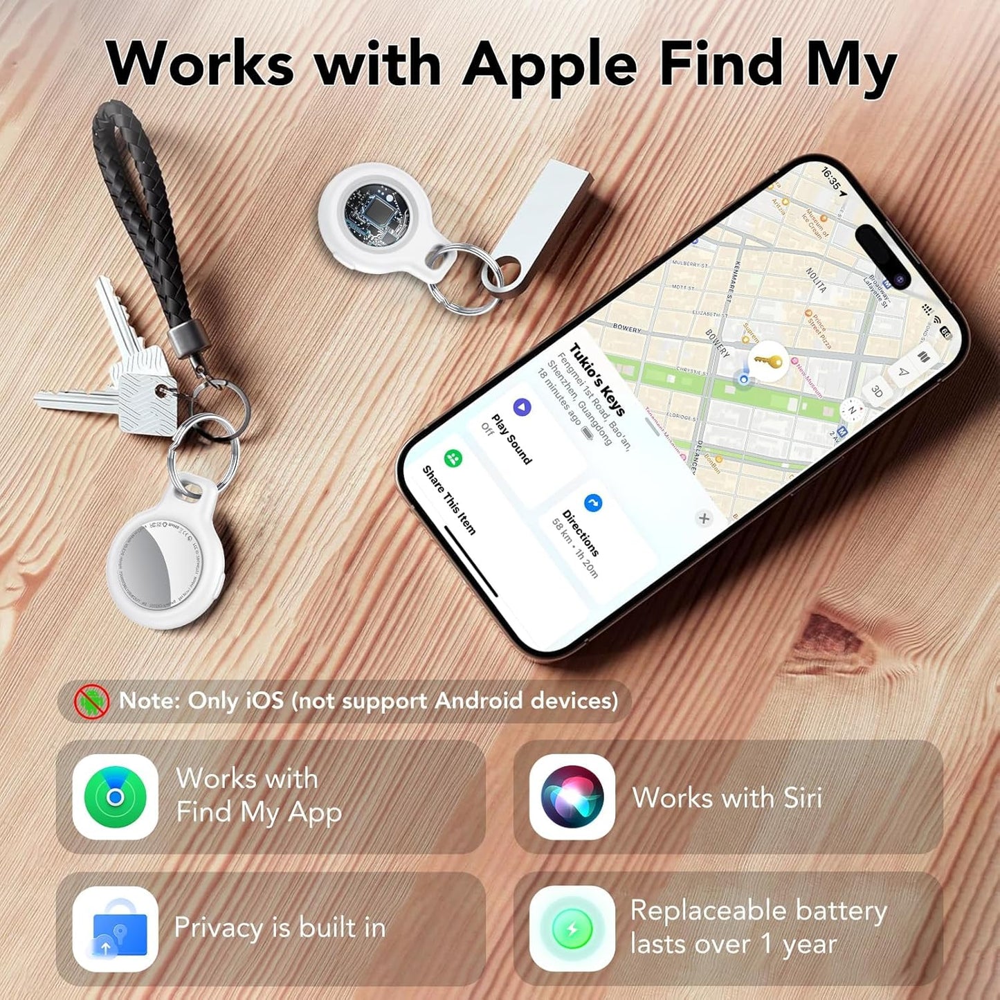 2025 New [Apple MFi Certified] (iOS Only) Air Tracker Tag-1 Pack, Bluetooth Tracker for Apple Find My, Replaceable Battery, Key Finder and Item Locator Smart Tag for Keys, Bags, Luggage, Pets, (White)