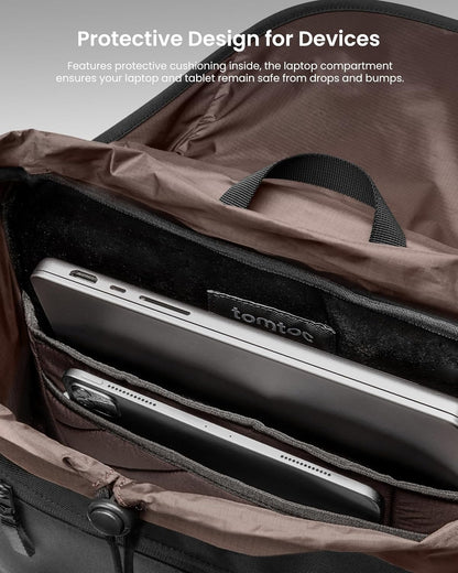 tomtoc Flap Laptop Backpack, Lightweight, Water-Resistant Casual Daypack, Durable Work-pack, Vintage Classic Rucksack for 13-15.6 Inch Laptop, perfect for Campus, Street, 22L, Dark