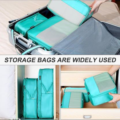 6 Set Compression Packing Cubes for Travel Essentials, Luggage Organizers for Suitcases (Teal)