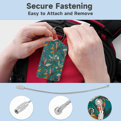 2 Pack Luggage Tags for Suitcases Retro Tropical Plants Luggage Tag, Leather Stainless Steel Loop Label Tag for Men Women Travel Bag Suitcase