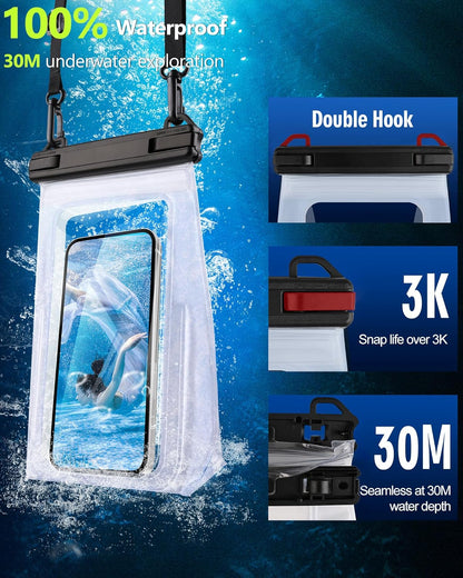 IPX8 Waterproof Phone Pouch Floating, [Expandable Space] Waterproof Bag, Cell Phone Dry Bag with Adjustable Lanyard for iPhone Samsung Google Up to 7.0" White