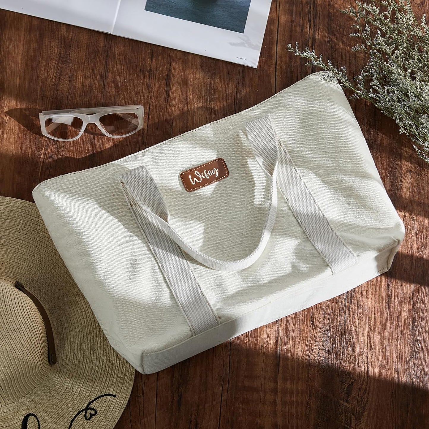 AW BRIDAL Monogram Canvas Tote Bag for Chrismas, Bridal Shower, Retirement, Birthday Gifts for Women Mom Wife Sister Friends