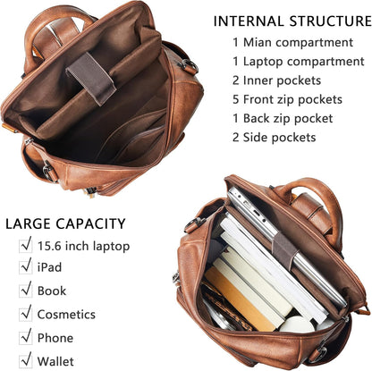 Shrrie Vegan Leather Laptop Backpack for Women 15.6 inch Work Backpack Fashion Travel Backpack Purse for Travel College Work
