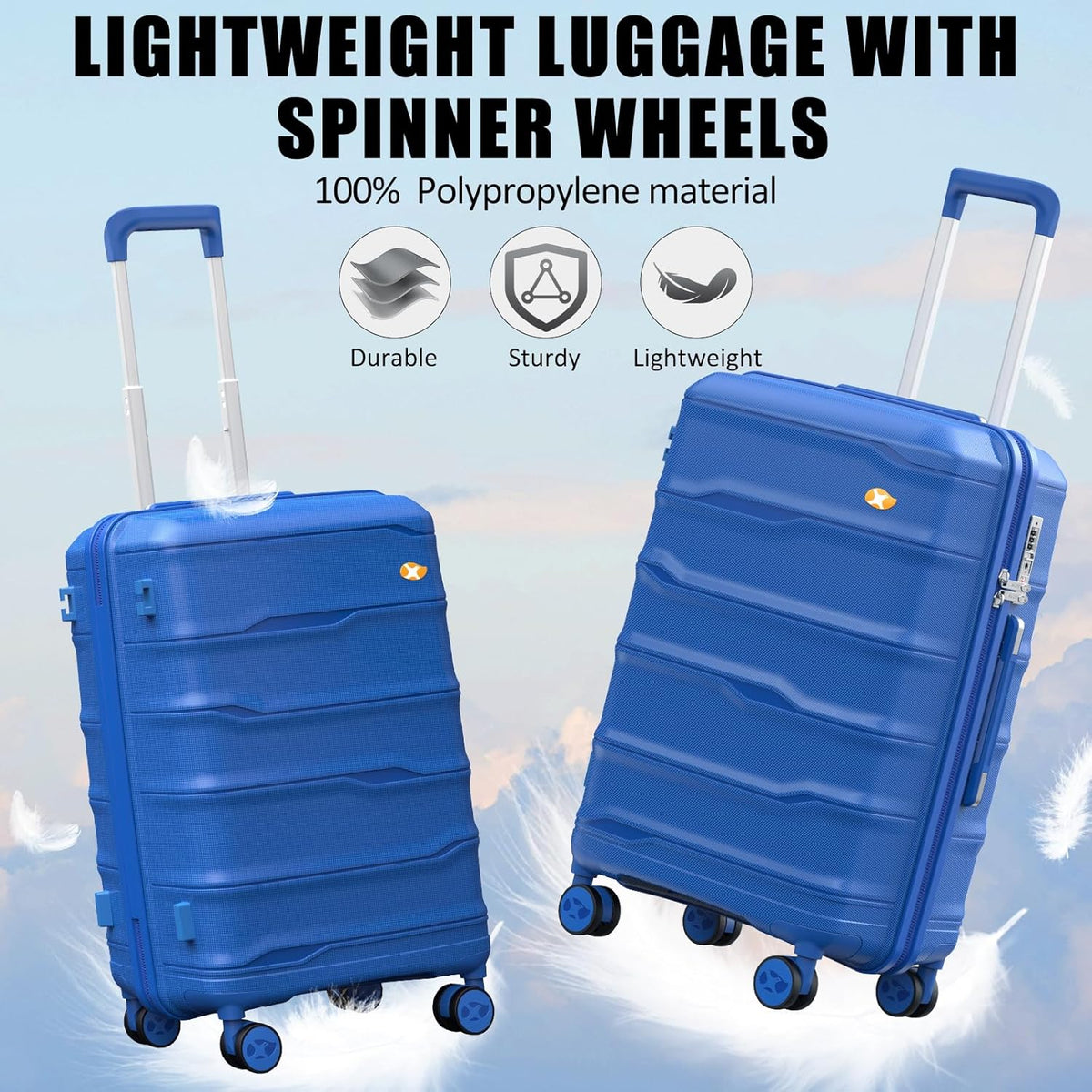 Luggage Sets 3 Piece, Hard Shell Luggage Sets with Spinner Wheels, PP Lightweight & Durable Suitcases with TSA Lock, Hardside Travel Suitcase Sets (20/24/28 inch), Blue