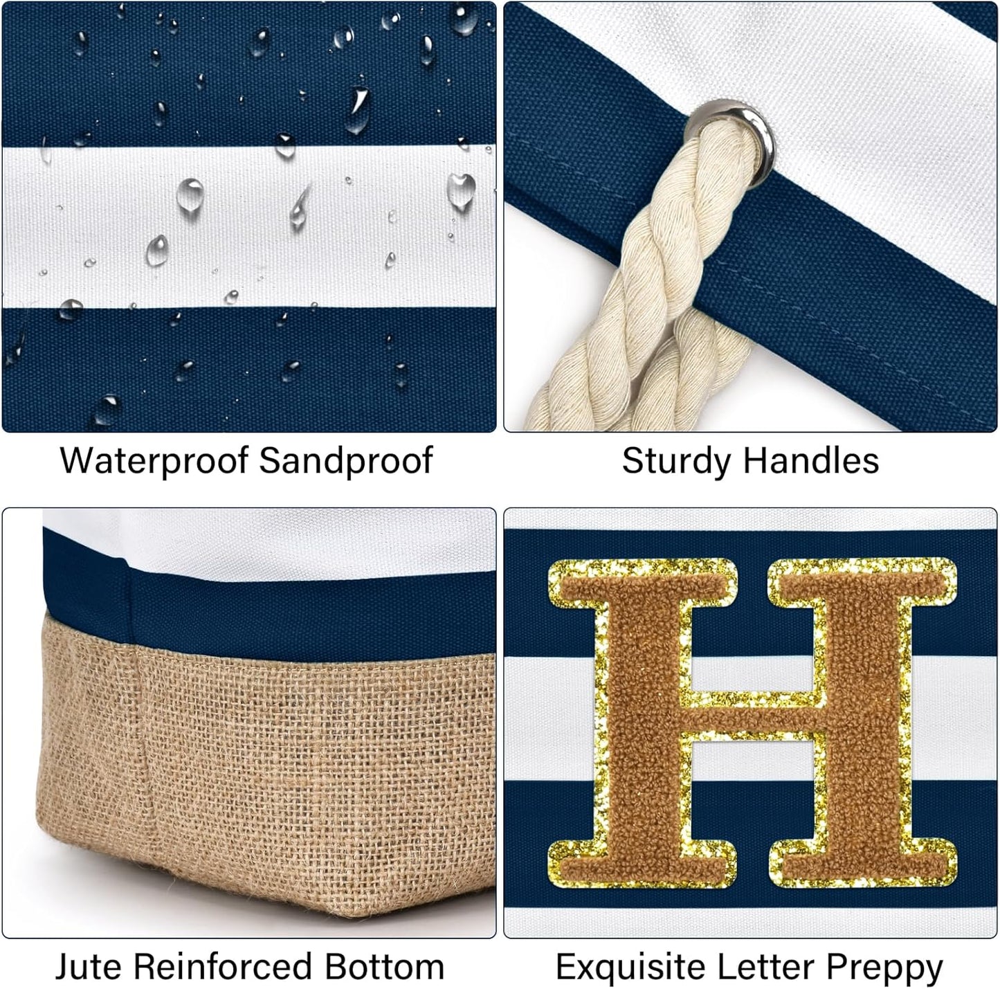 Becokan Beach Bag Initial Beach Tote with Makeup Bag for Travel Work Storage Personalized Birthday Gifts for Women Her