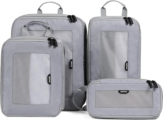 EPICKA TripCozy Compression Packing Cubes - 4 Set Durable Travel Organizer Bags with Mesh Top, Expandable Travel Accessories for Carry on, Luggage, Suitcase, Backpack (Light Grey)