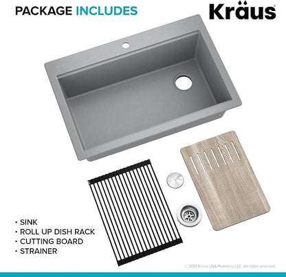 KRAUS Bellucci Workstation 33 in. Drop In Single Bowl Granite Kitchen Sink in - Image 15