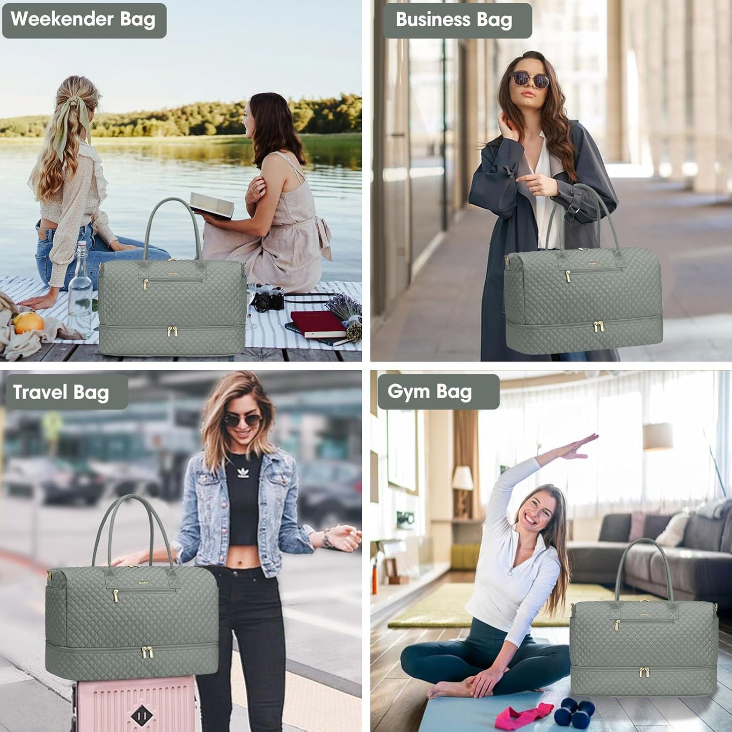 Travel Bag Weekender Bags for Women - Carry on Overnight Bag with Shoe Compartment Duffle Bag with Laptop Pocket Hospital Bag for Labor Delivery Gym Tote Bag with Toiletry Bag Dark Green