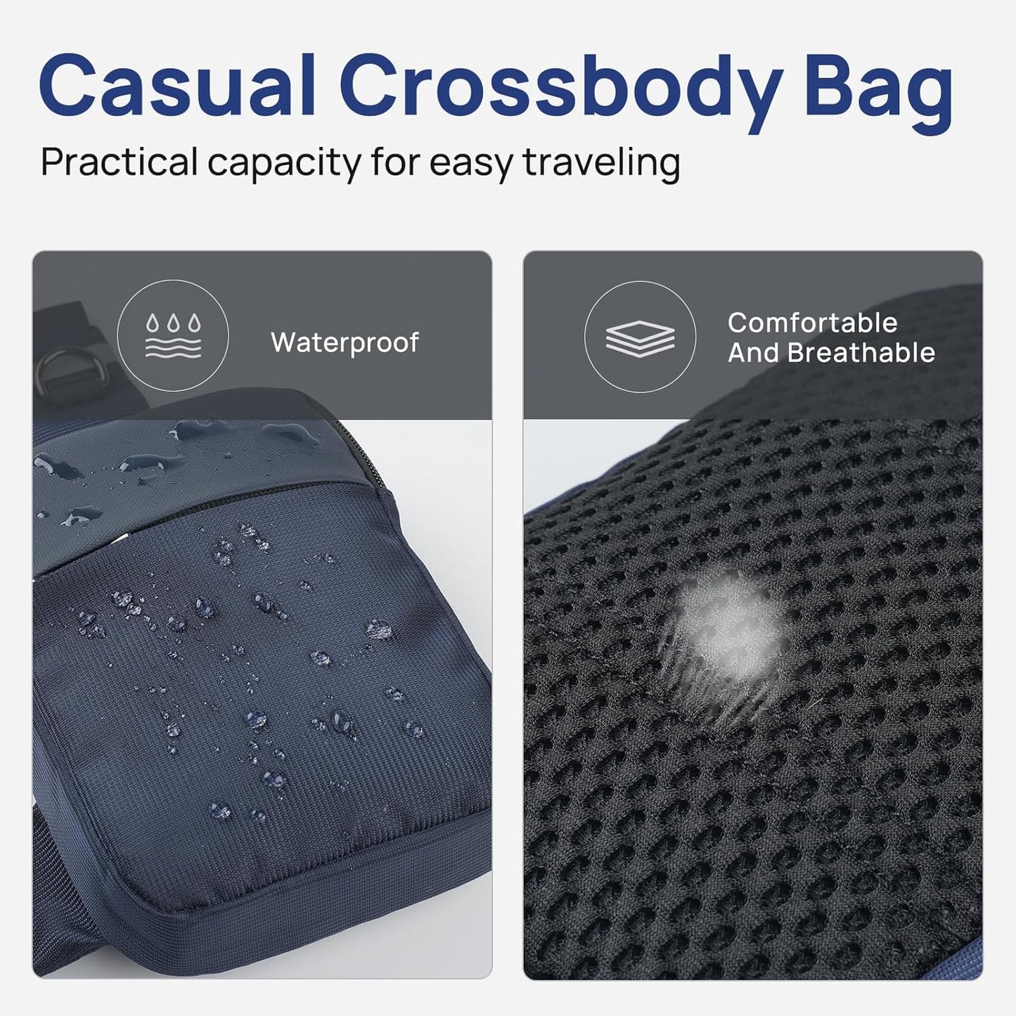 VADOO Mini Sling Bag for Men Women, Small Crossbody Bag with RFID Blocking & Waterproof, Lightweight Phone Chest Bag for Travel Gym (Basic Version- Blue)