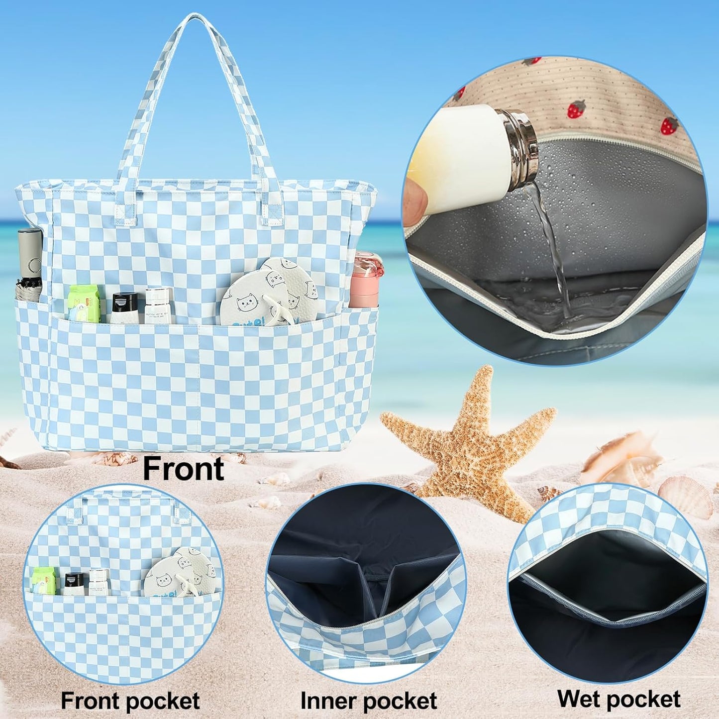 Waterproof Beach Tote Pool Bags for Women Ladies Extra Large Gym Tote Carry On Bag With Wet Compartment for Weekender Travel