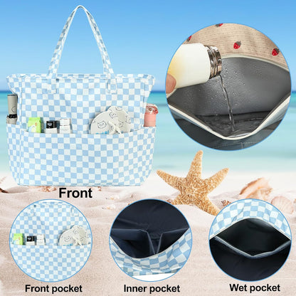 Waterproof Beach Tote Pool Bags for Women Ladies Extra Large Gym Tote Carry On Bag With Wet Compartment for Weekender Travel