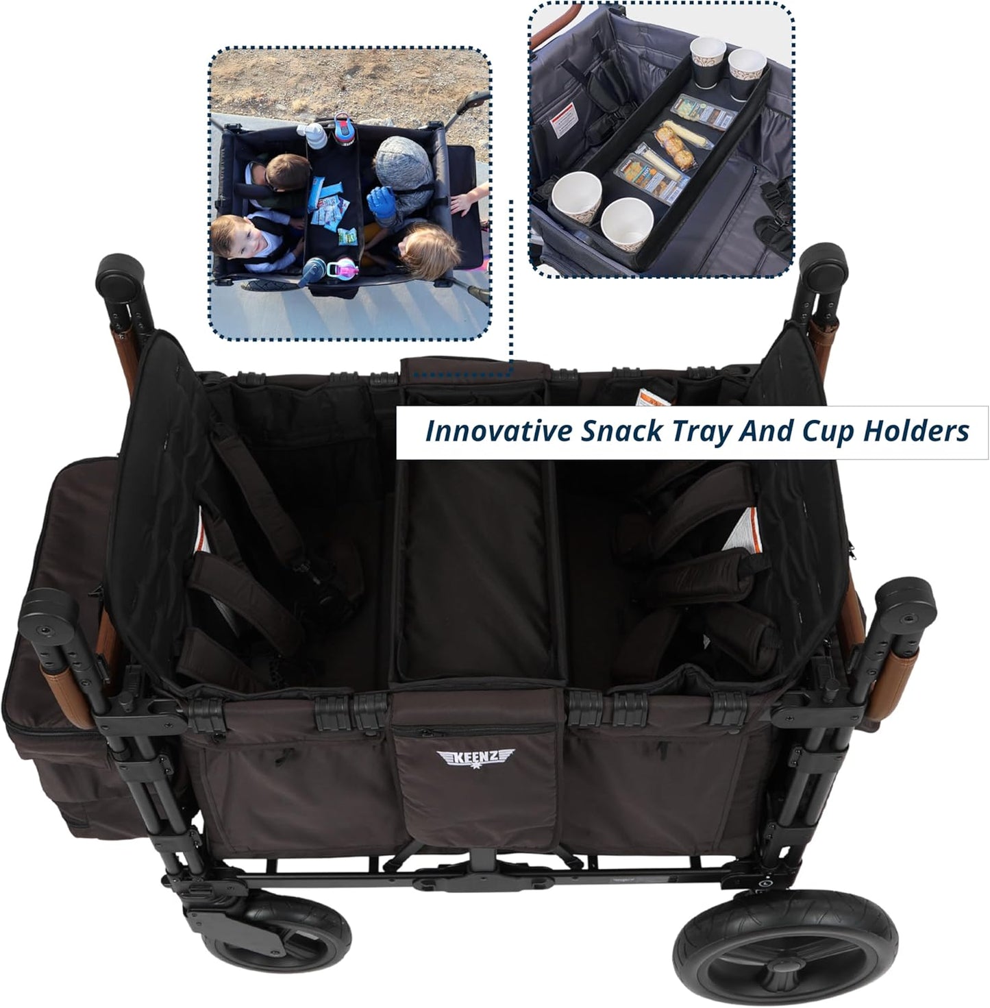 Keenz VYOO Stroller Wagon with Canopy - Foldable Design for Easy Storage, 5 Seating Positions for Kids, Enhanced Child Safety, All-Terrain Mobility, 4-Passangers, Black