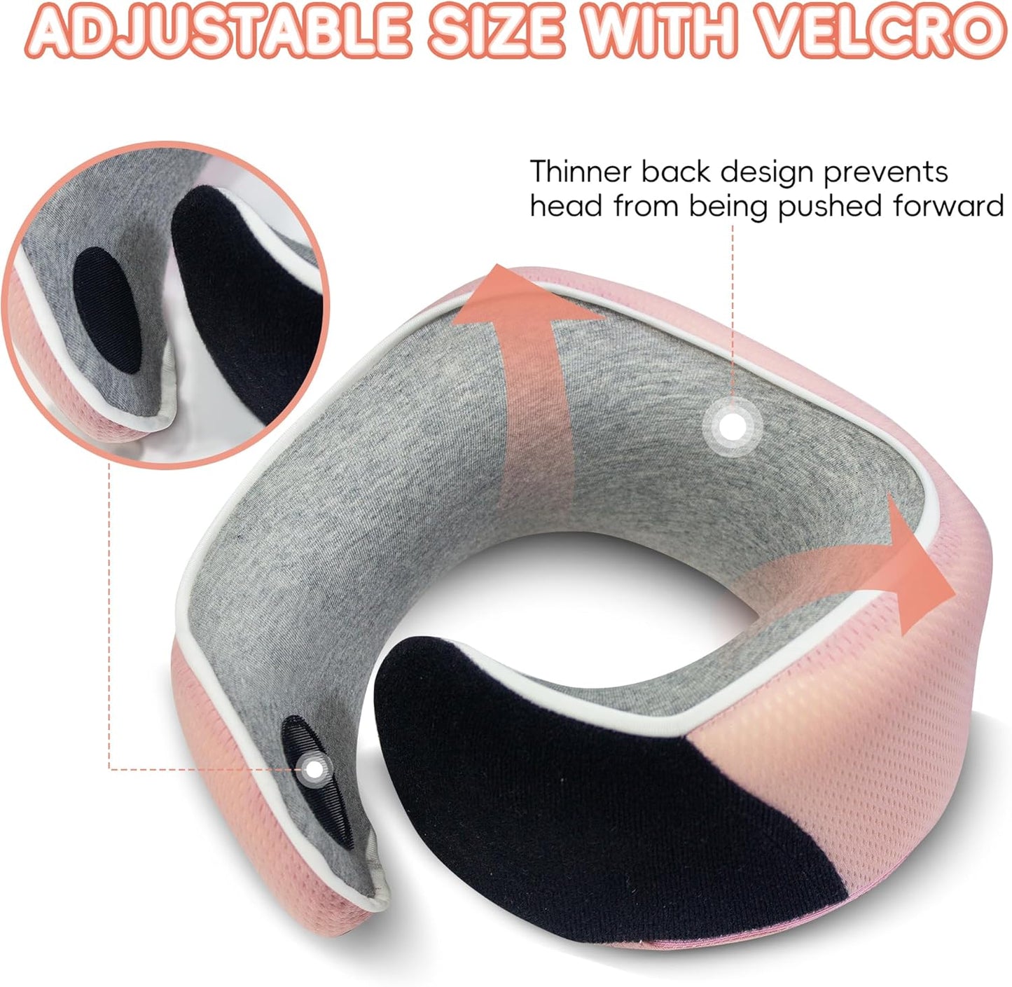 Junior Kids Travel Neck Pillow - Ergonomic Memory Foam Pillow for Airplane, Car, Booster Seat - Soft, Washable, Compact Travel Pillow with Strap - Light Pink - Ages 4-13