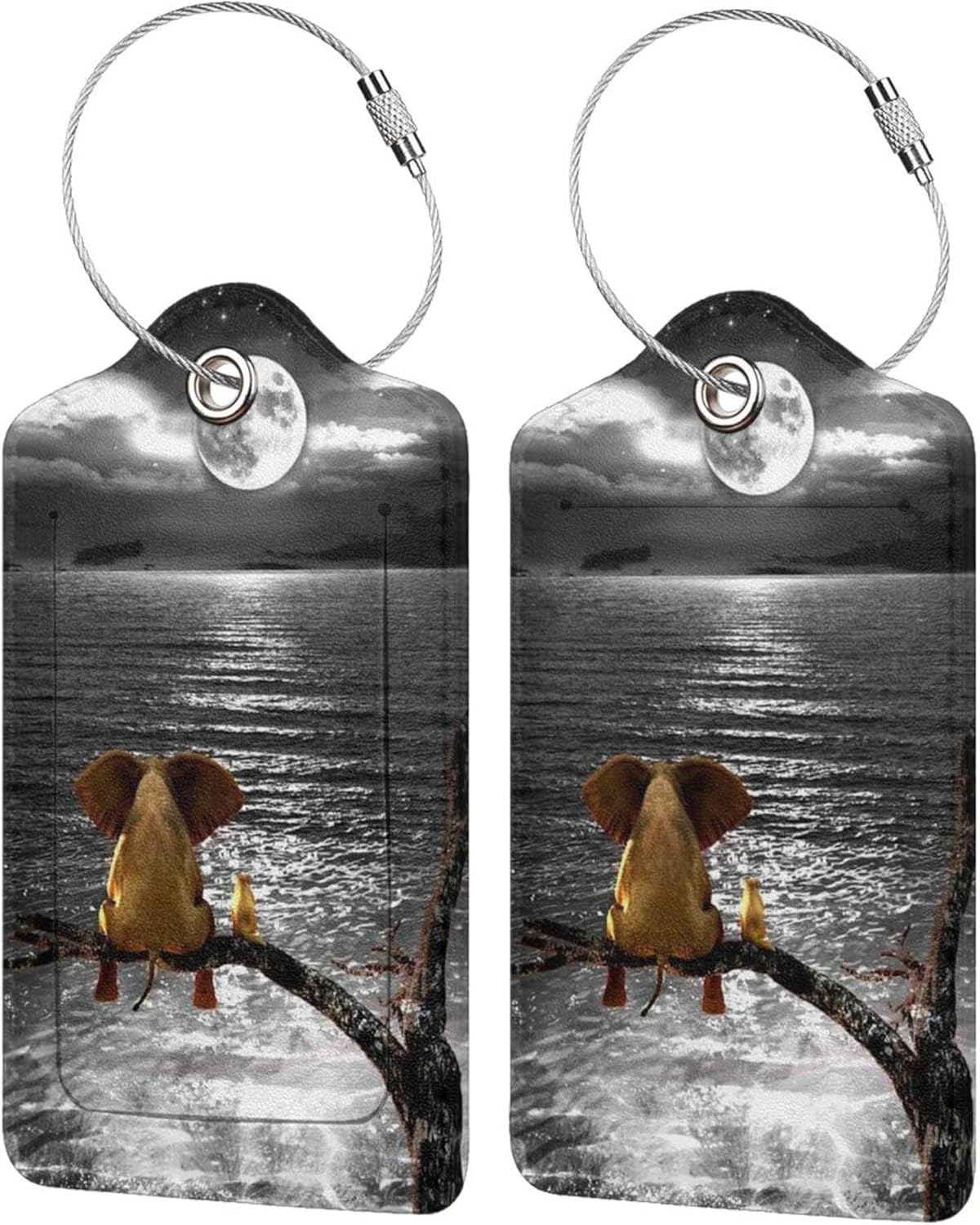 2 Pack Luggage Tags for Suitcase, Elephant and Dog PU Leather Travel Luggage Tag with Privacy Flap, Name ID Label and Metal Loop for Women Men Suitcase Baggage Bag Backpack