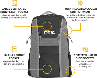 RTIC Chillout 24 Can Backpack Cooler Insulated Portable Soft Cooler Bag for Lunch, Beach, Drink, Beverage, Travel, Camping, Picnic, Car, Hiking