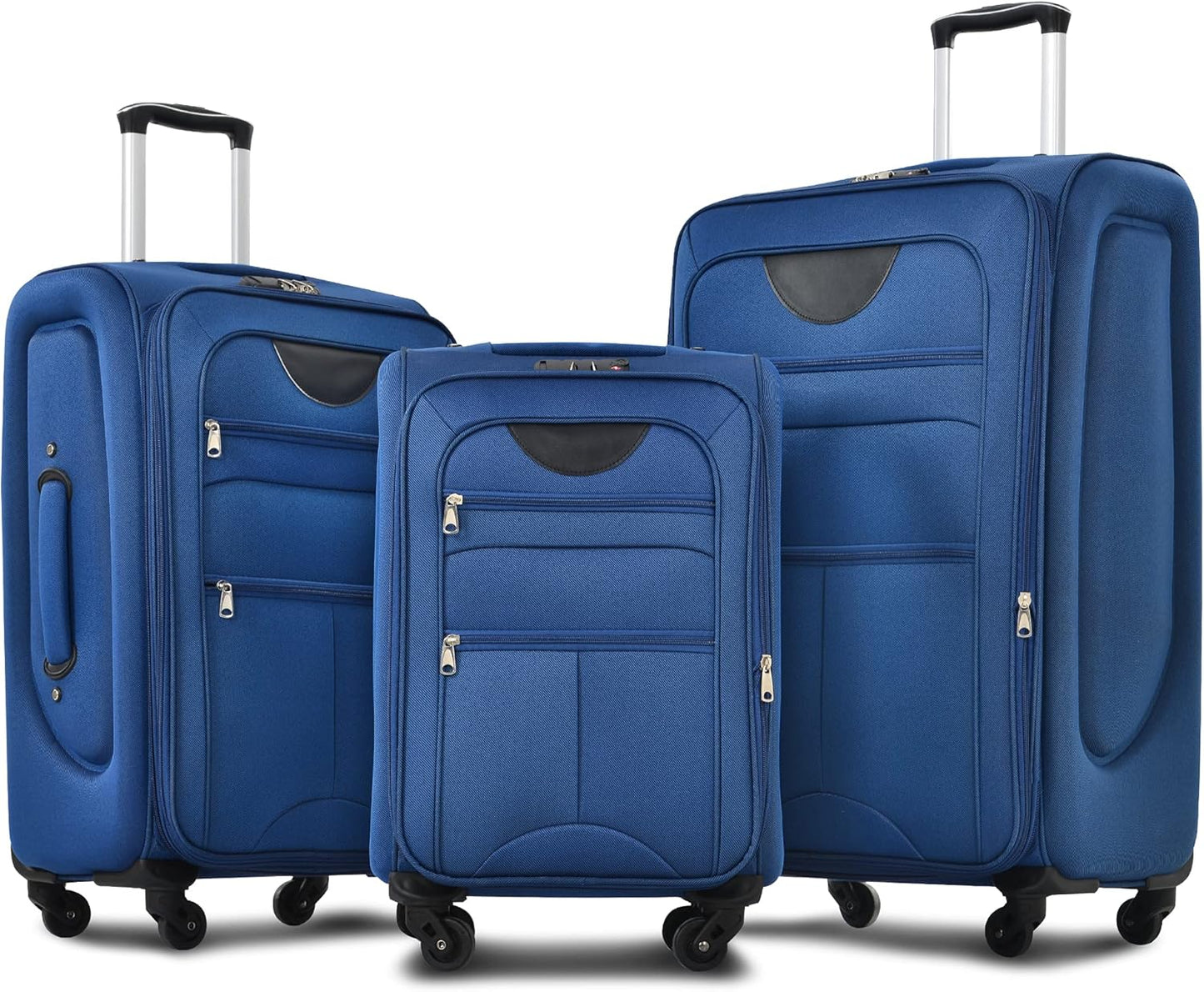 Merax Softside Luggage Set Softshell Lightweight 3 Piece Spinner Suitcase 22" 26" 30" Blue
