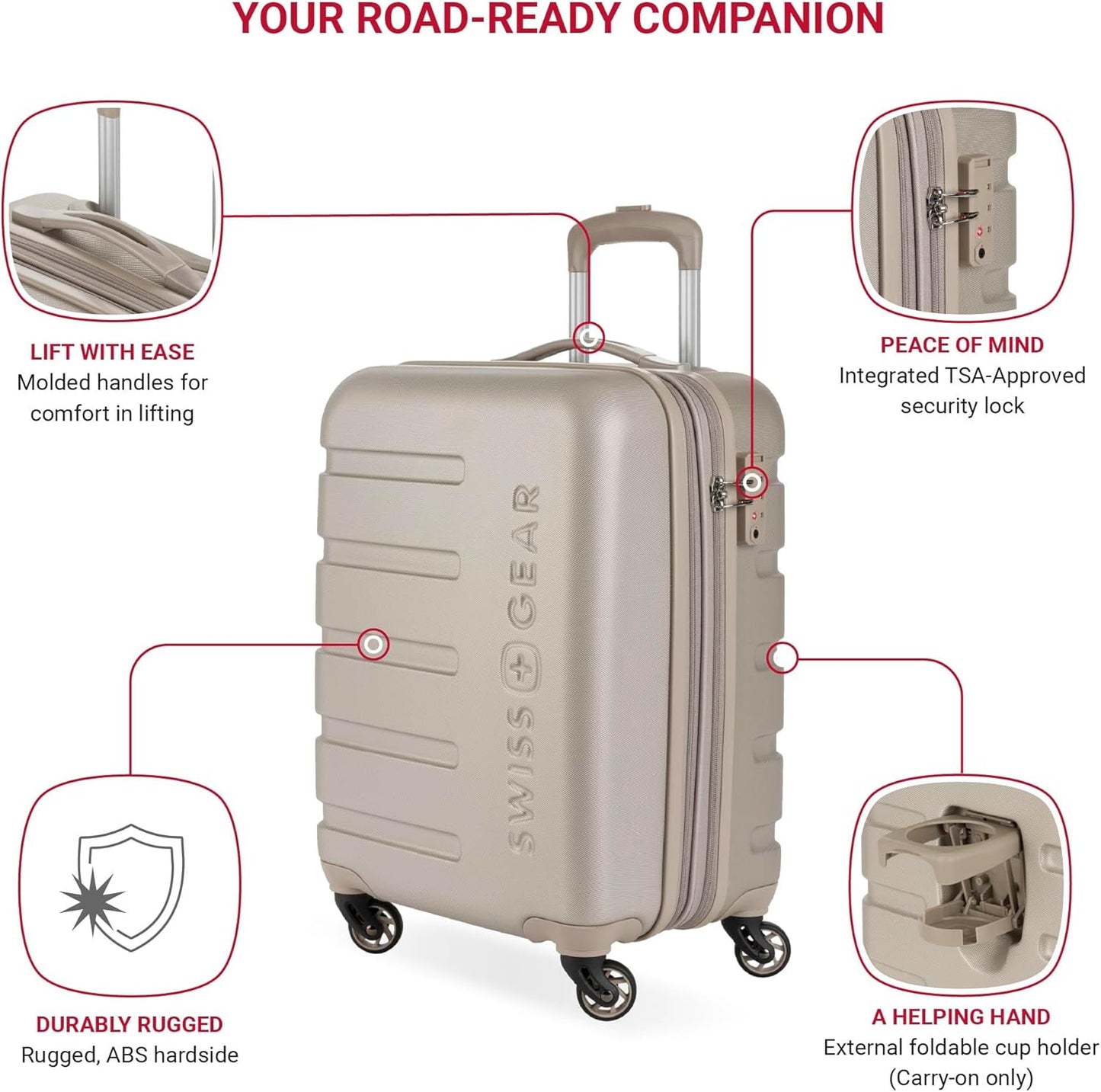 SwissGear 7366 Hardside Expandable Luggage with Spinner Wheels, Sand, Carry-On 19-Inch