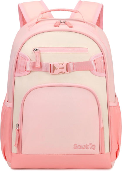 Lightweight Cute Kids Backpack for School Kindergarten Elementary Backpacks for Gilrs ages 6-8-10 (Blush Cream Coral)