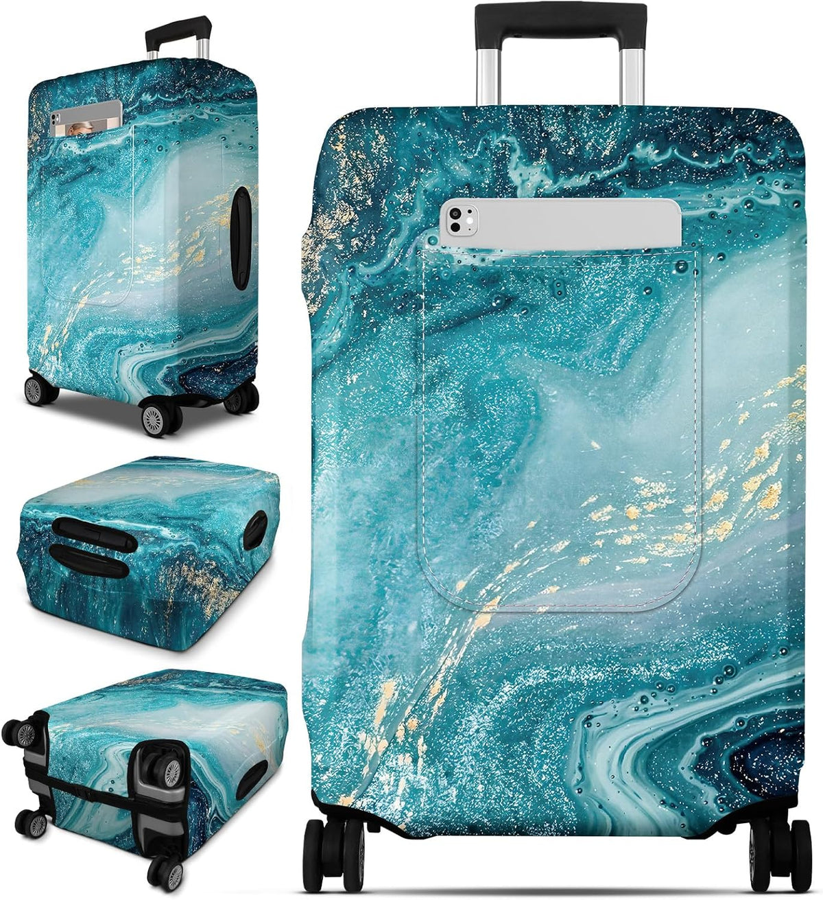 Slohif Luggage Cover for Suitcase Tsa Approved Protector - Luggage Sleeve Large Suit Case Cover Travel Stretch Baggage Case Protective Washable Fit 21-23 Inch Sea Wave S