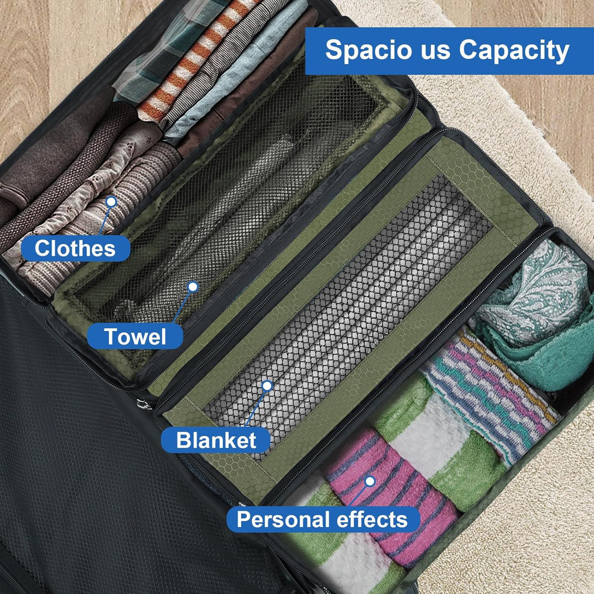 Suitcase Organizer, Travel Luggage Organizer Portable Hanging Travel Shelves Collapsible Hanging Packing Cubes for Carry on Suitcase
