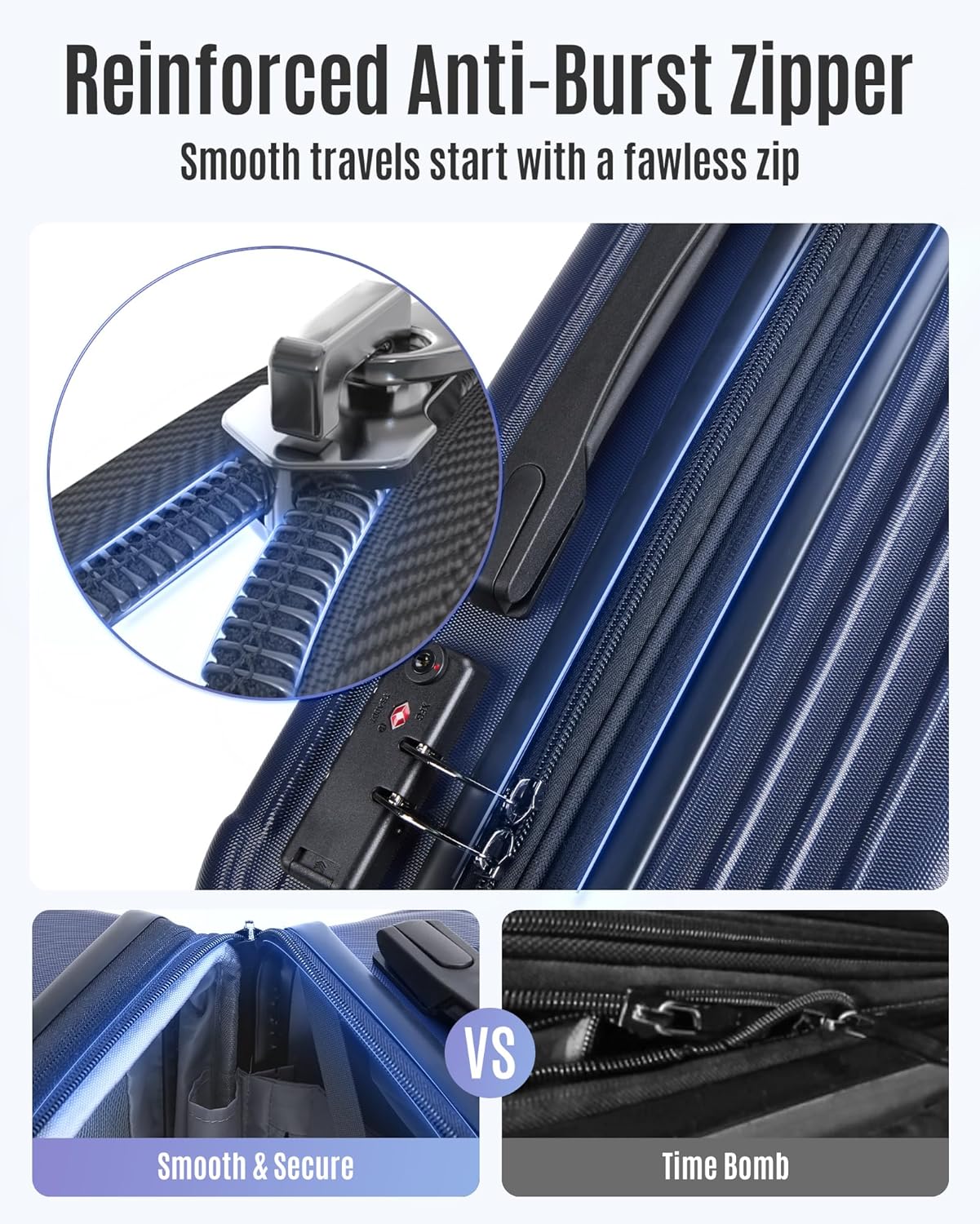 LIGHT FLIGHT Carry On Luggage 22x14x9 Airline Approved, Durable Hard Shell Carry On Suitcases with Wheels, Expandable Hardside Lightweight Travel Luggage with TSA Lock 20 Inch Carry on, Navy Blue