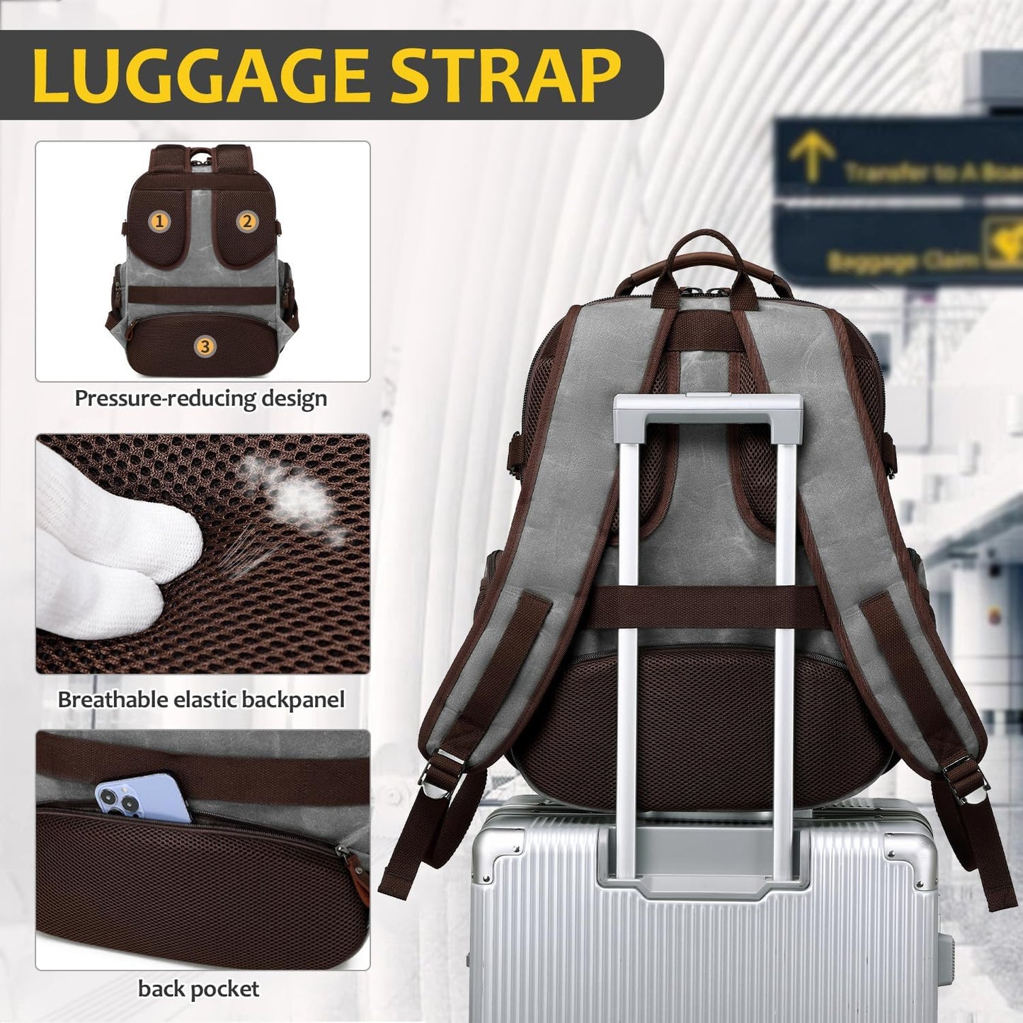 Travel Laptop Backpack 17.3 inch XL Computer Backpack for Men Waxed Canvas College Daypack Business Backpack Gray