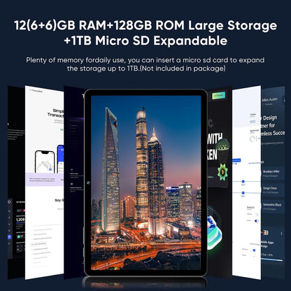 Android 15 Tablet,11 Inch Tablets with Octa Core Processor, 12GB RAM + 128GB ROM 1TB Expand, Widevine L1, 8000mAh Battery, 2.4/5Ghz Dual Band WiFi/GPS/FM Radio,5/8MP Cameras, Case Included - Black