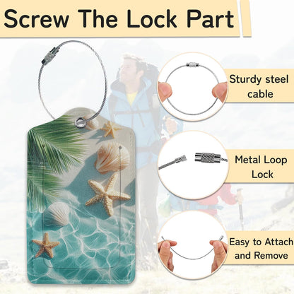 Starfish Seashell on Beach Luggage Tags for Suitcase,3 Pack Luggage Tag Leather Privacy Cover ID Label with Stainless Steel Loop for Women Men