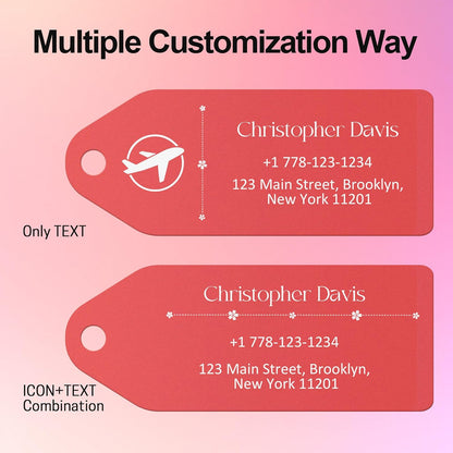 4 PCS Personalized Metal Luggage Tag – Personalized Engraved Suitcase Tag, Backpack Tag, with Matching Color Strap, Waterproof Suitcase Name Badge – Ideal Corporate Gift & Travel Accessory (Red)