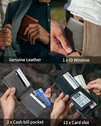 Mens Wallet Bifold Genuine Leather RFID Blocking Wallet - Image 3