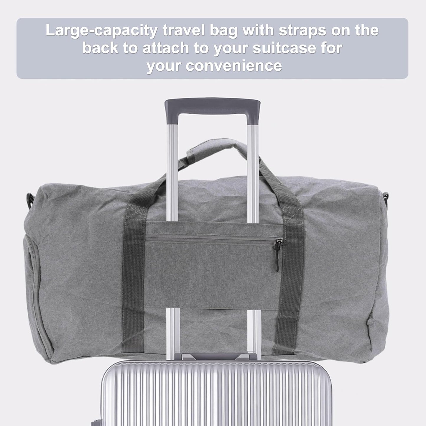 Duffle Bag for Travel, Women's Travel Duffel Bag, with Fixed Luggage Strap, Travel Duffle Bags, Shoe Compartment and Wet Pocket Design, Gray