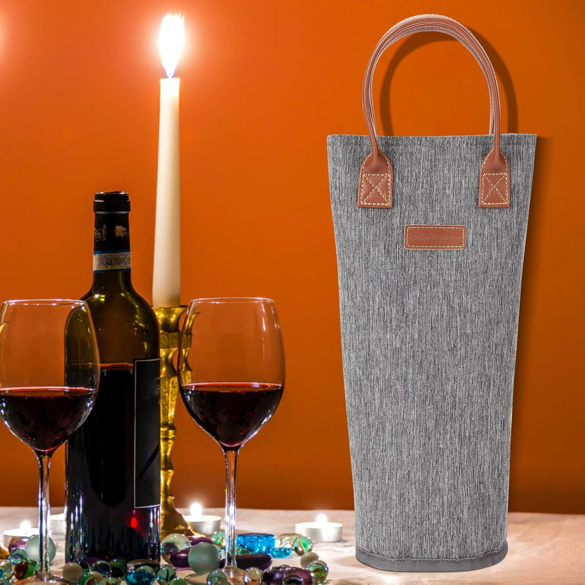 ZORMY Single Bottle Insulated Wine Tote, 1 Bottle Wine Carrier Bag Padded Wine Cooler Perfect Wine Lover's or Wedding Gift-Grey