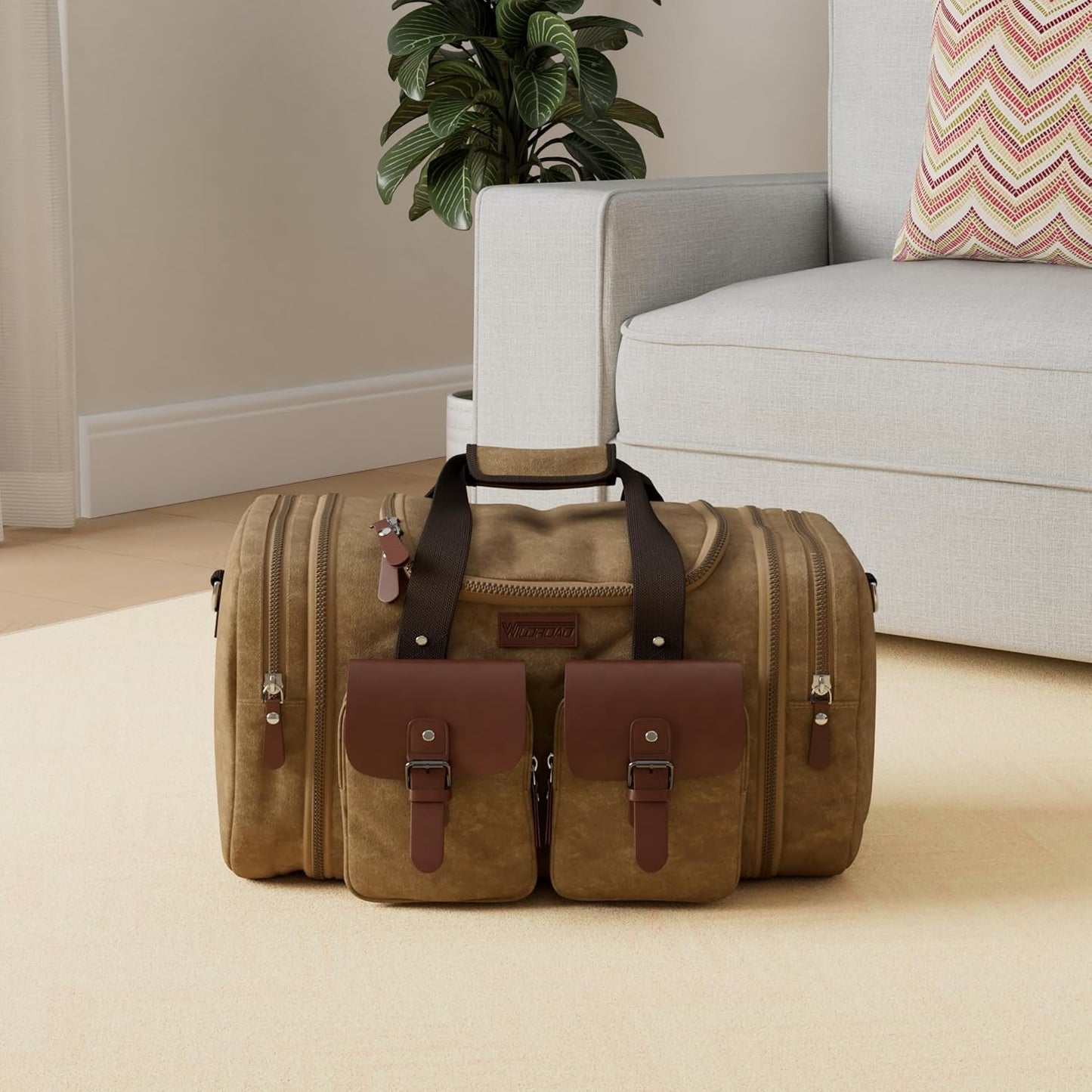 Wildroad Waxed Canvas Duffle Bag - 60L Waterproof Weekender Overnight Travel Bag