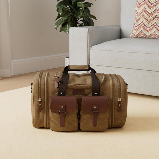 Wildroad Waxed Canvas Duffle Bag - 60L Waterproof Weekender Overnight Travel Bag