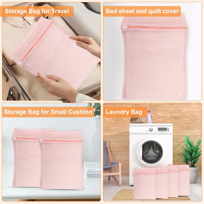 4-Piece Pink Medium Durable Organic Cotton Mesh Laundry Bags with Sturdy Zippers and Breathable Mesh are Delicate Laundry Bags for Underwear, Clothes, Pants and Socks
