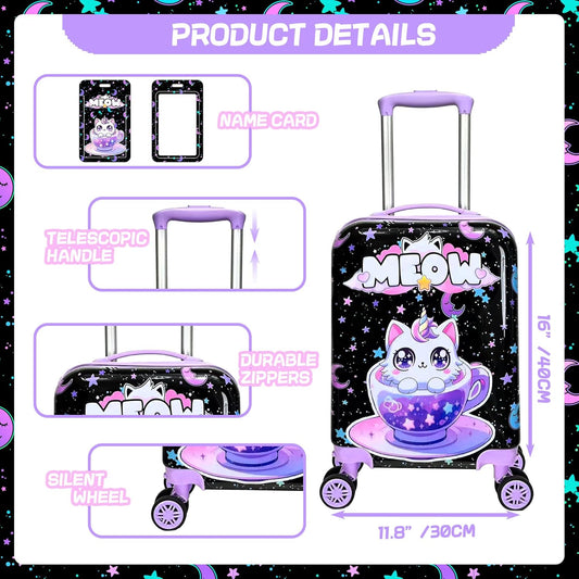 Kid's Luggage Set 5 Piece Suitcase Set 16' Hardside Spinner Wheels Girls Carry On Toddler Travel Rolling Airline Approved