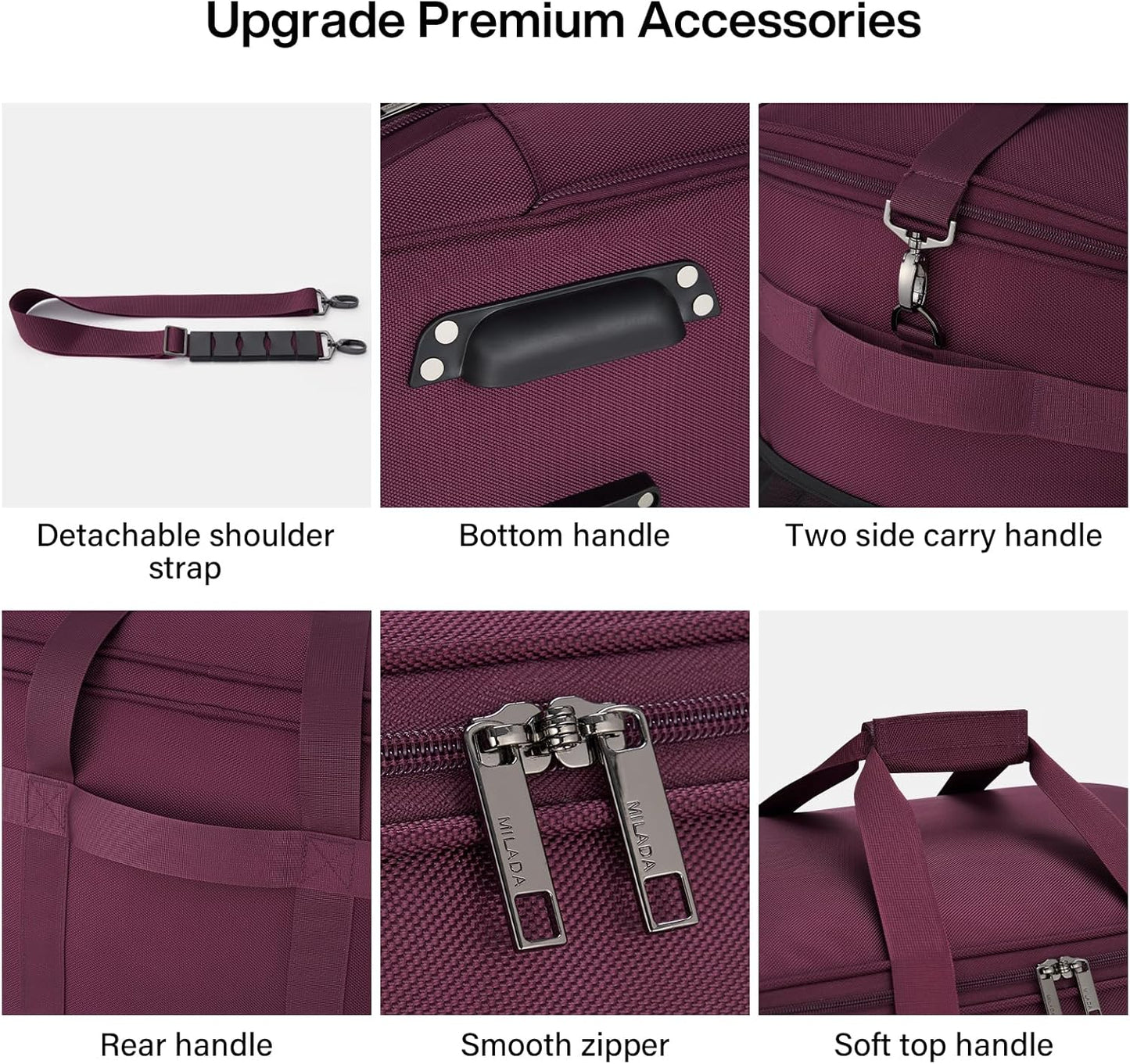 MILADA Expandable Luggage Bags for Travel Foldable Suitcase with Wheels Collapsible Rolling Travel Duffle Bag Lightweight Large Suitcases without Telescoping Handle, Purple