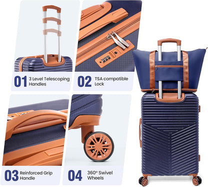 Hoteel 6 Piece Luggage Set (4-YEAR WARRANTY) Carry on ABS+PC Hard Shell Suitcase with Spinner Wheels & TSA Lock (Dark Blue)