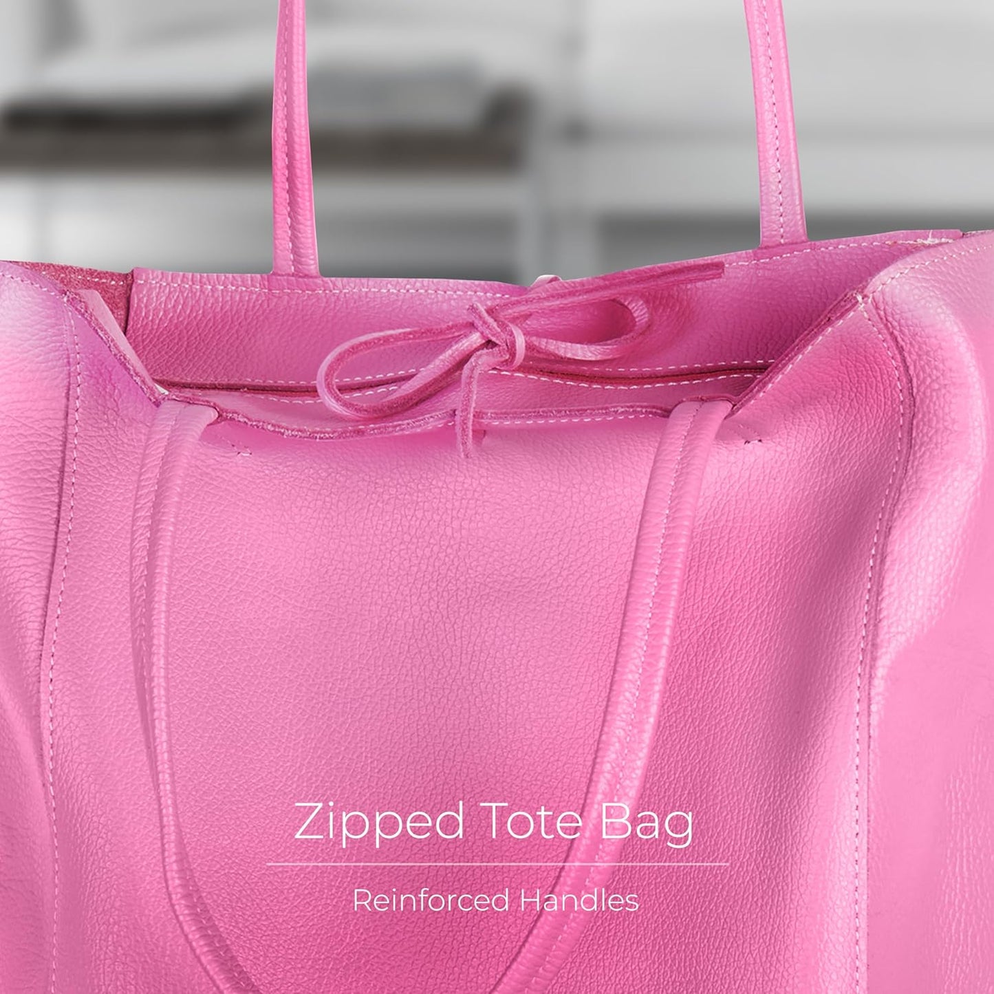 Italian Calf Leather Tote for Women with Zipper, Inner Pocket & Flat Base | Soft Unlined Shopper for Work & Travel