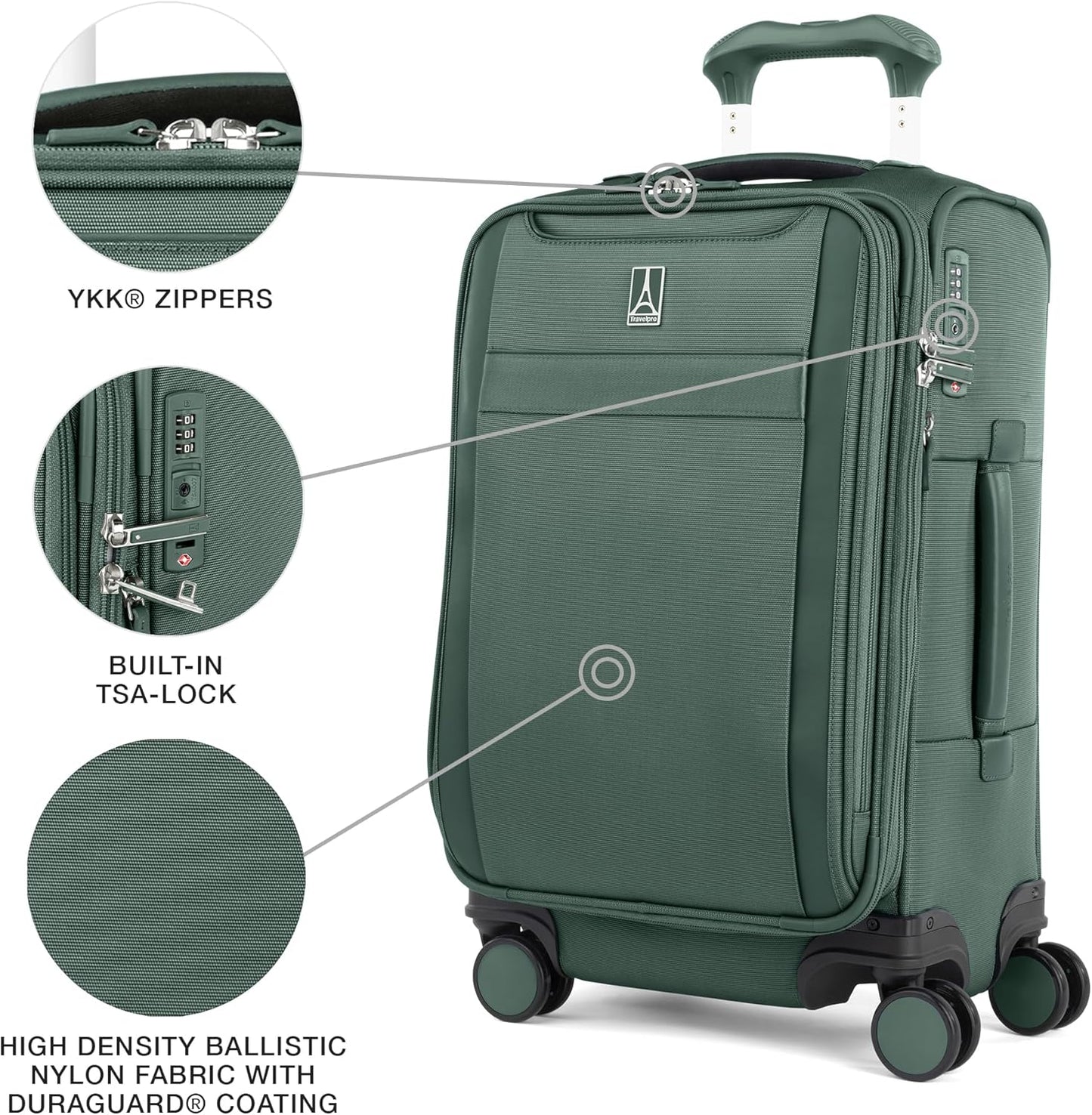 Travelpro VersaPack+ Lightweight Softside Expandable Carry on Luggage, 8 Spinner Suitcase, TSA Lock, Men and Women, Carry On 21-Inch, Desert Sage Green