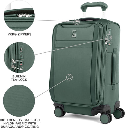Travelpro VersaPack+ Lightweight Softside Expandable Carry on Luggage, 8 Spinner Suitcase, TSA Lock, Men and Women, Carry On 21-Inch, Desert Sage Green