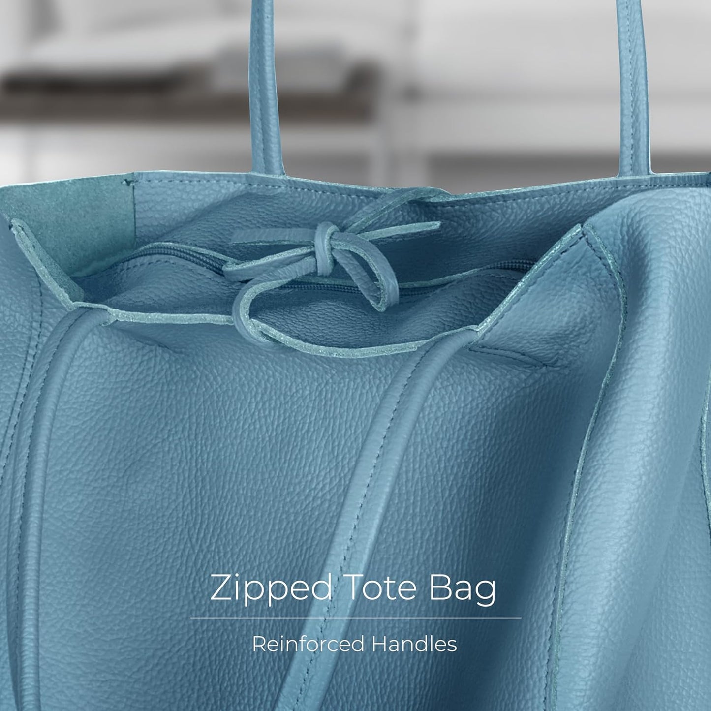 Italian Calf Leather Tote for Women with Zipper, Inner Pocket & Flat Base | Soft Unlined Shopper for Work & Travel