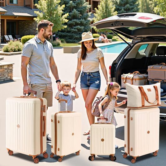 Hoteel 6 Piece Luggage Set with Spinner Wheels (4-YEAR WARRANTY), Carry on Luggage for Travel with TSA Lock, ABS+PC Hardshell Suitcase Set, 16"/20"/24"/28"+Duffel Bag+Cosmetic Bag(Beige)