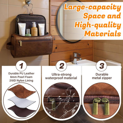 3-in-1 unisex PU toiletry bag: laser engraving & detachable waterproof section. Great personalized gifts (groomsmen, Father's Day, birthdays) — ideal for travel, gym, camping.