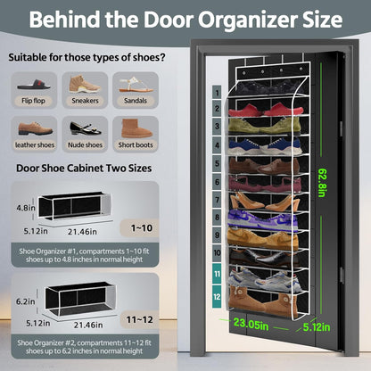 12 Pocket Over the Door Shoe Organizer,Reusable Breathable Large Mesh Bag Men's & Women's Sneaker Organizer,Shoe Organizer for Kids,Hanging Shoe Storage Hanging Bag (Black)