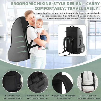 Car Seat Travel Bag for Airplane – Padded Carseat Backpack Carrier for Airport Travel – Fits Convertible & Booster Seats – Waterproof, Durable, Airline Approved – for Parents on the Go