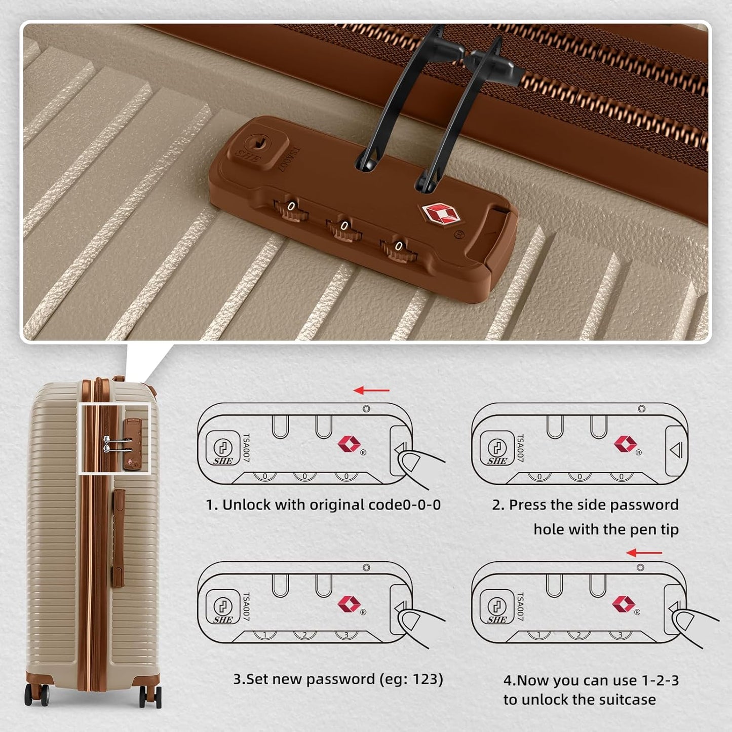 LEAVES KING Luggage Sets 5 Piece, Expandable(Only 24"&28") PP Suitcase with Spinner Wheels, Durable Luggage Sets Clearance Carry On Luggage Suitcase Set For Women Men, Cream111