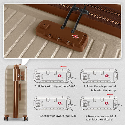 LEAVES KING Luggage Sets 5 Piece, Expandable(Only 24"&28") PP Suitcase with Spinner Wheels, Durable Luggage Sets Clearance Carry On Luggage Suitcase Set For Women Men, Cream111